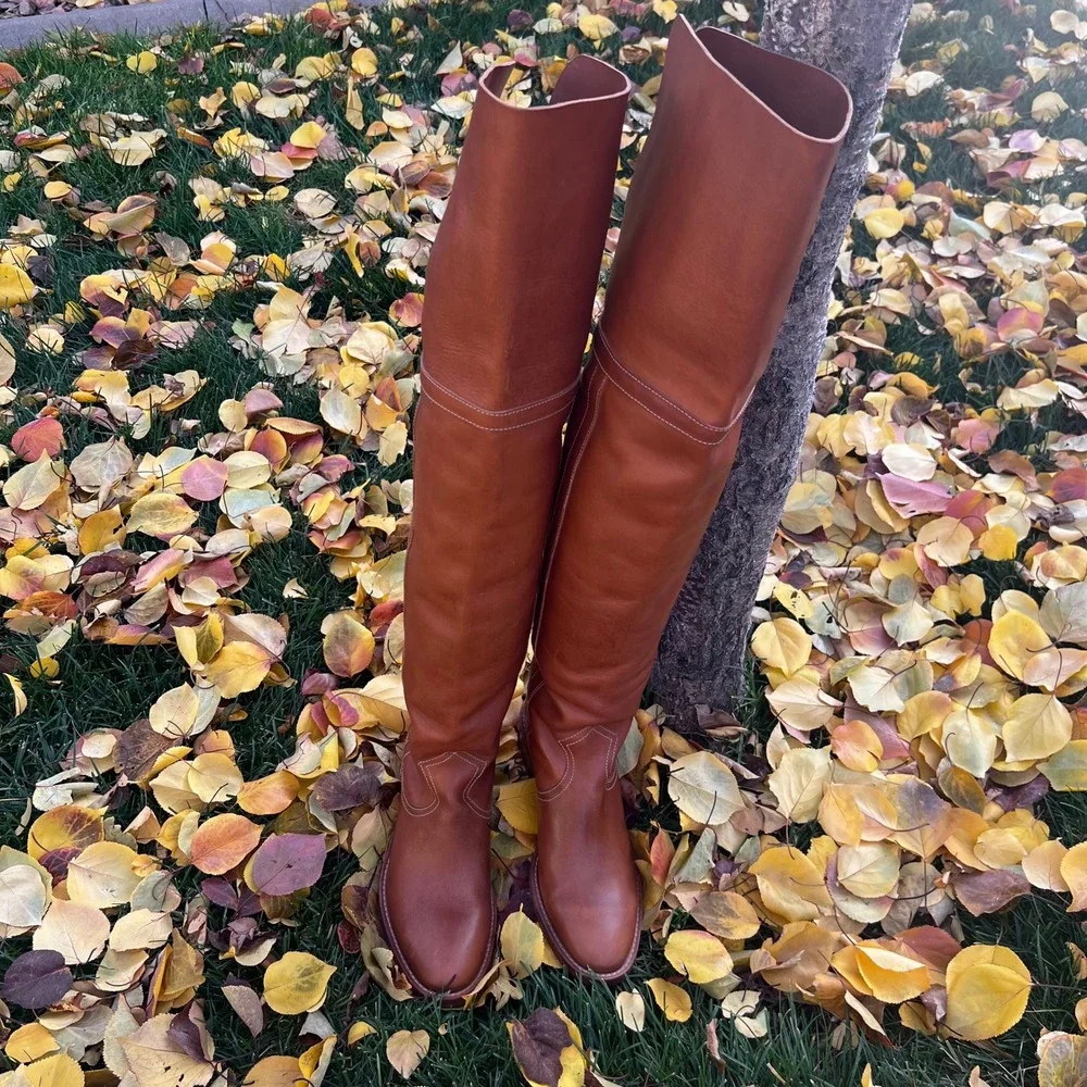 Re/Done‎ Brown Leather Thigh-High Boots Western